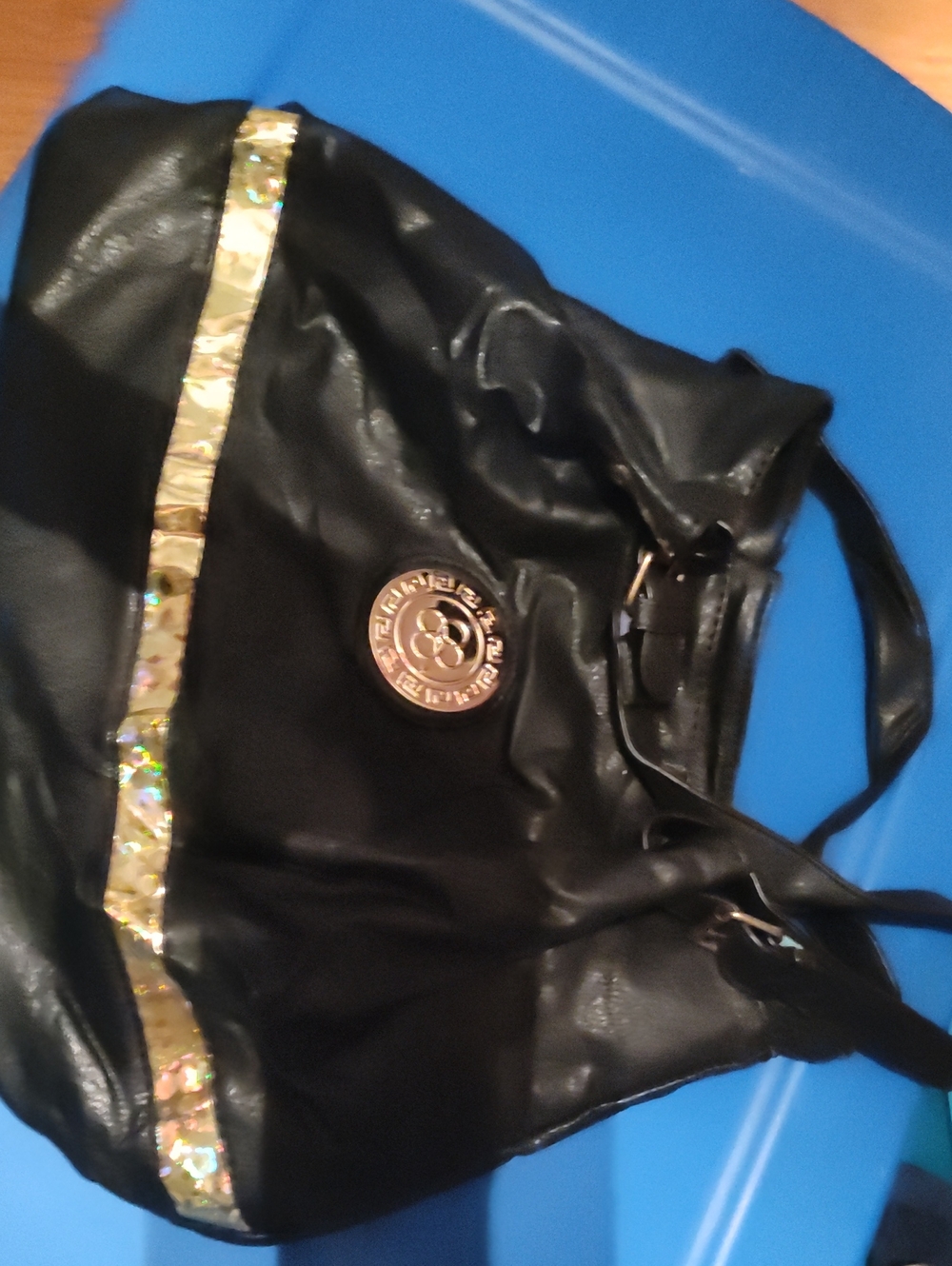 Black Women's Shoulder Bag with Gold Accent